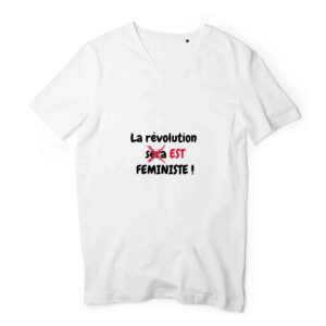 T-shirt Homme Col V 100 % coton bio - La révolution est féministe !