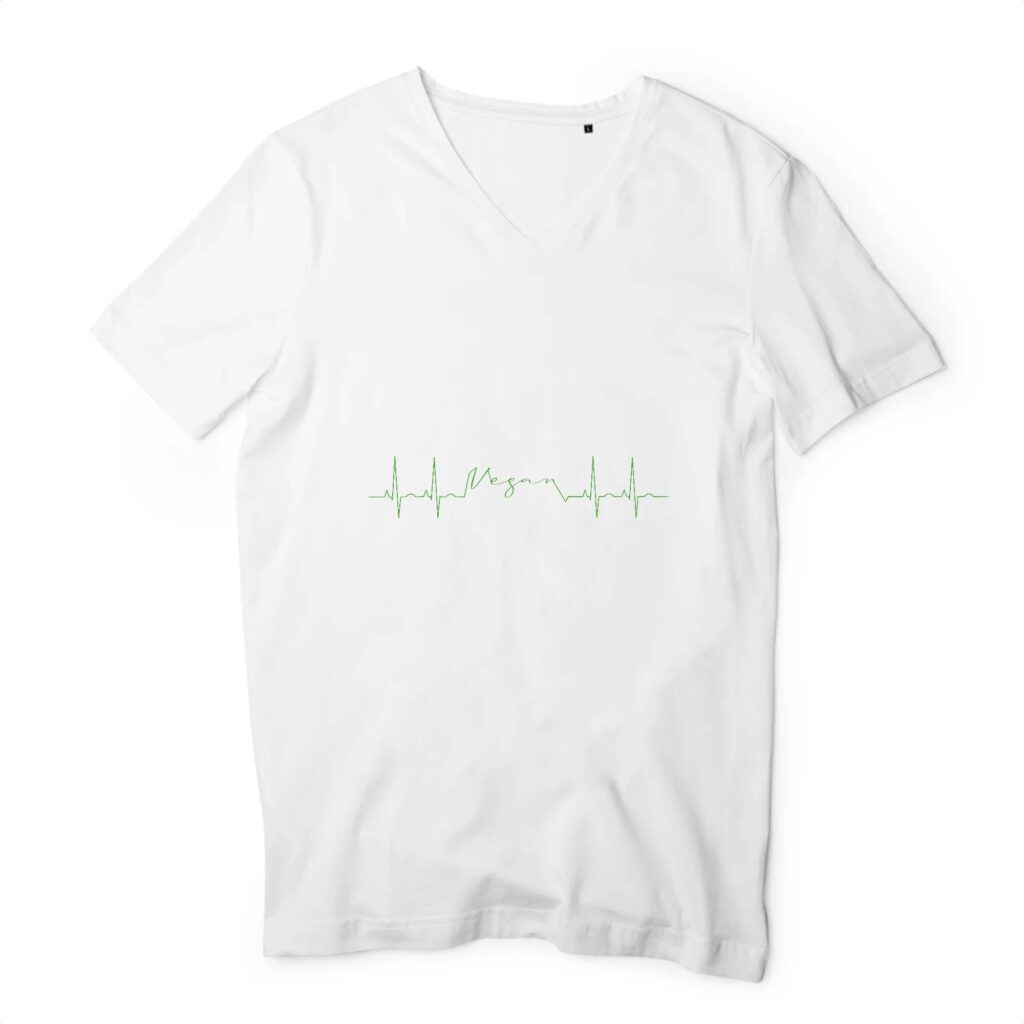T-shirt Homme Col V - 100 % coton bio - Vegan fréquence cardiaque