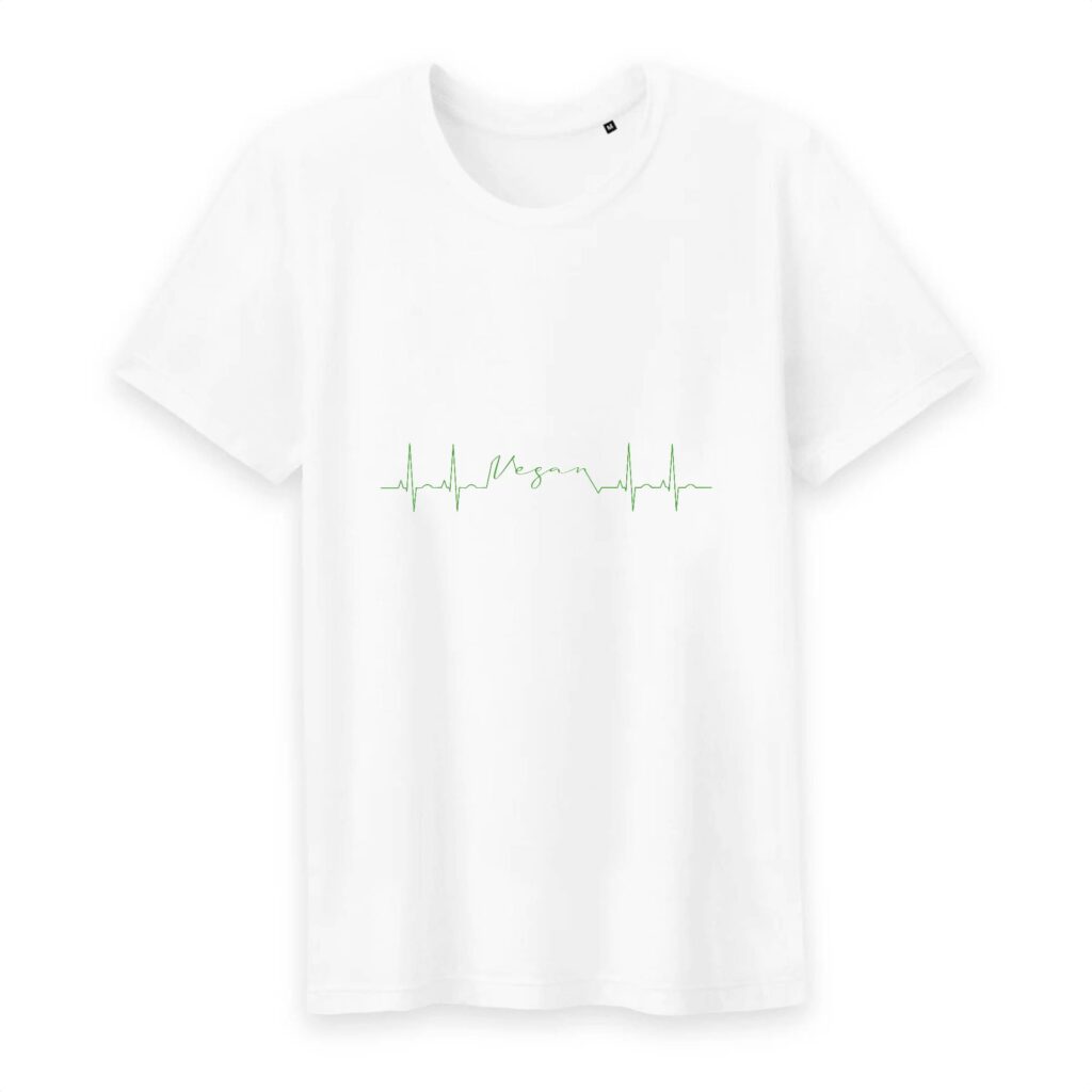T-shirt Homme Col rond - 100% Coton BIO - Vegan fréquence cardiaque