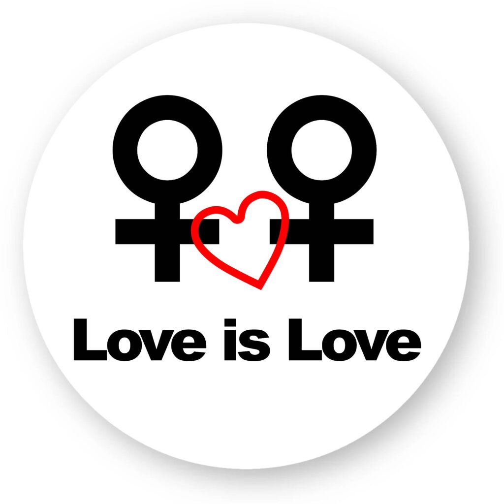 Sticker découpe ronde - Love is Love entre femmes