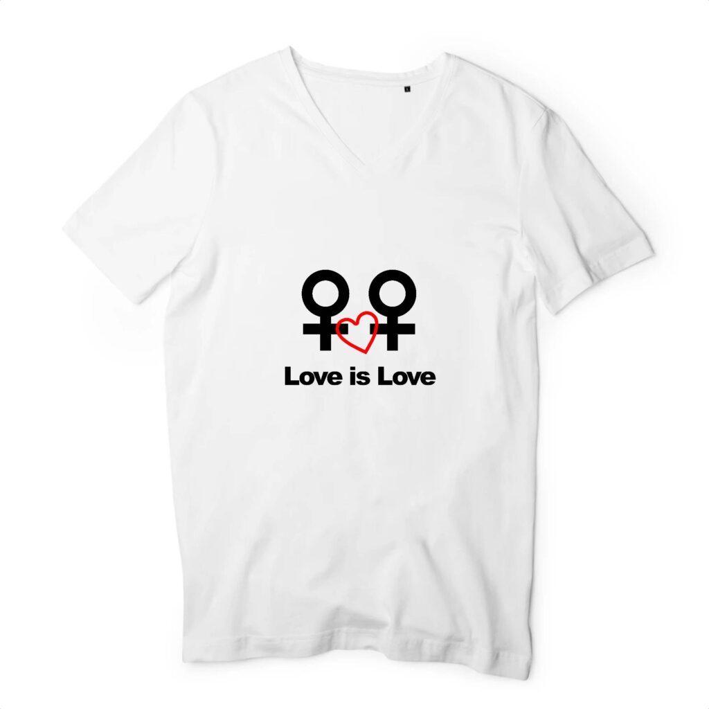 T-shirt Homme Col V 100 % coton bio - Love is Love entre femmes