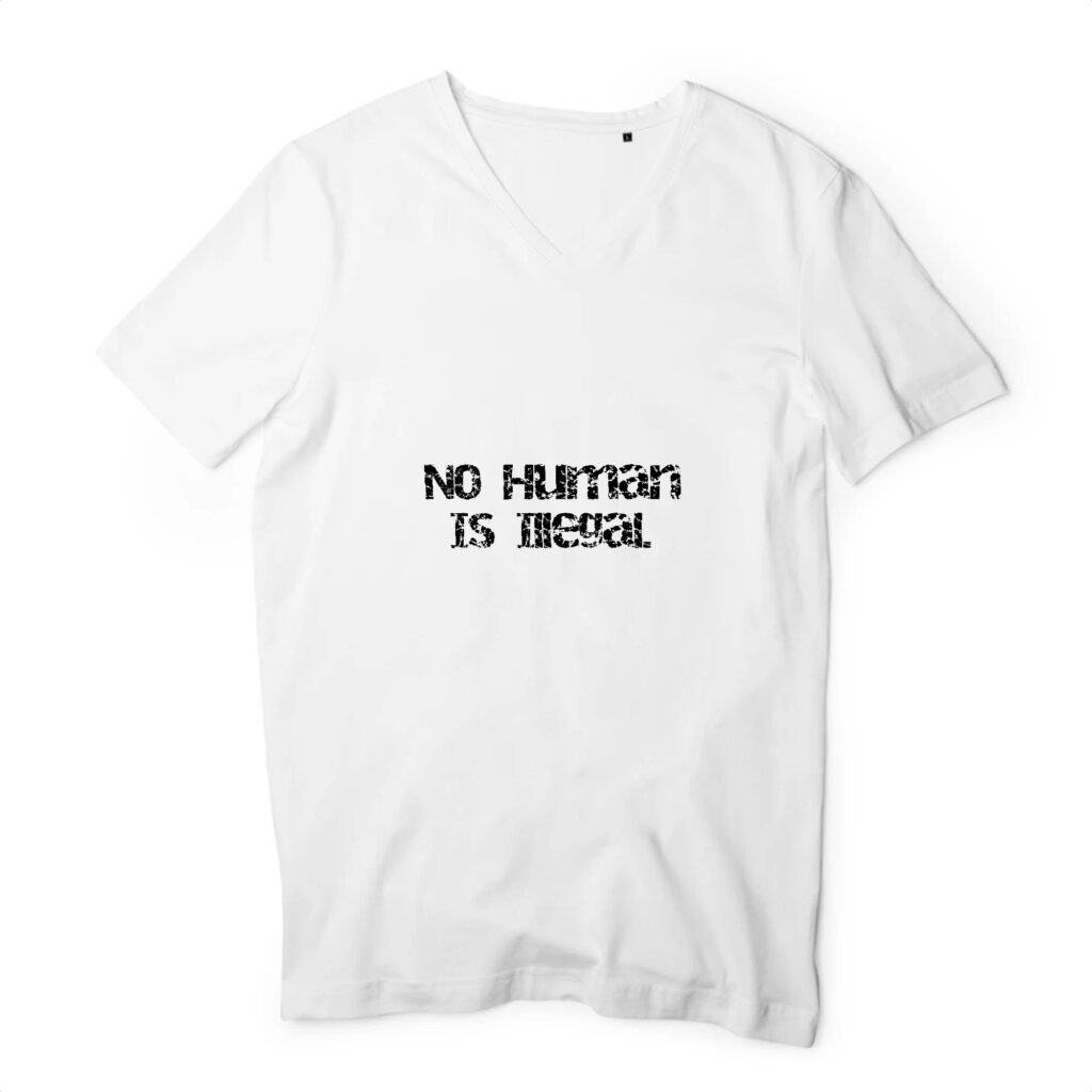 T-shirt Homme Col V 100 % coton bio - No Human Is Illegal