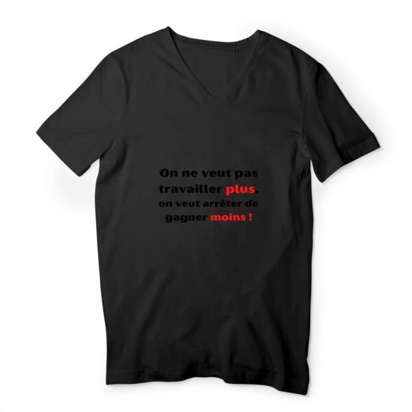 T-shirt Homme Col V 100 % coton bio - Travailler plus, gagner moins